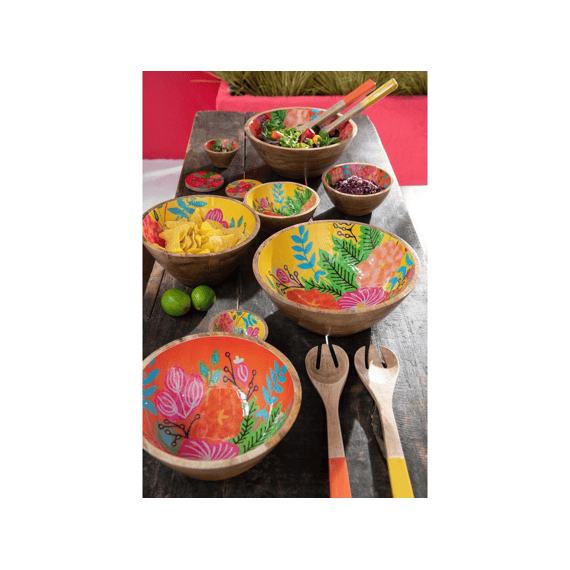 J-Line Salade Serveerscheppen Mango Hout Geel/roze 33x7x2cm Set 2 Assortiment