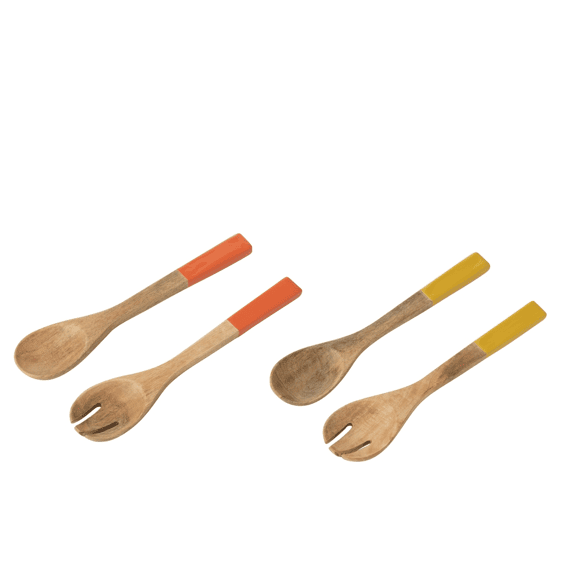 J-Line Salade Serveerscheppen Mango Hout Geel/roze 33x7x2cm Set 2 Assortiment