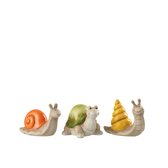 J-Line Slak+schildpad Keramisch Mix 14.5x6.5x9.6cm 3 Assortiment