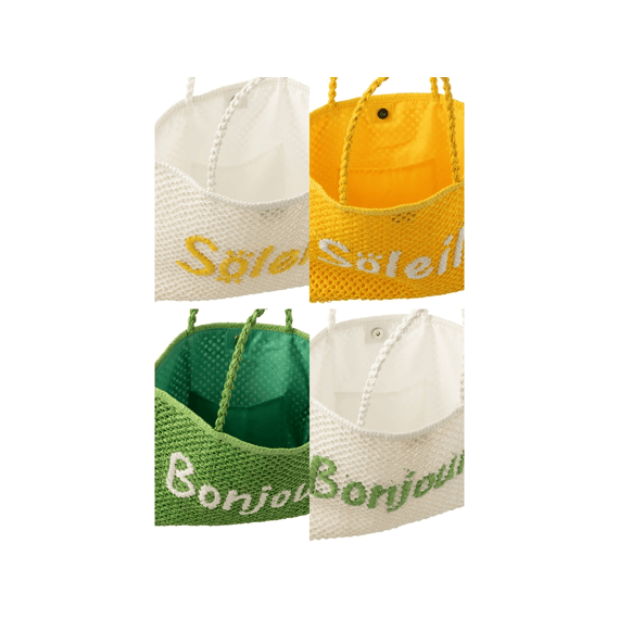 J-Line Tas Bonjour/soleil Wit/Groen/geel 8x33x45cm 4 Assortiment