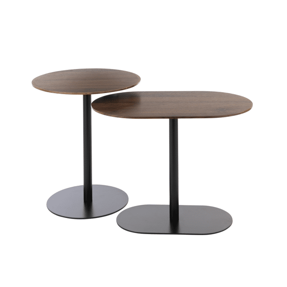 Bijzettafel Rond/ovaal Ijzer Zw/br 55x34x40cm Set/2