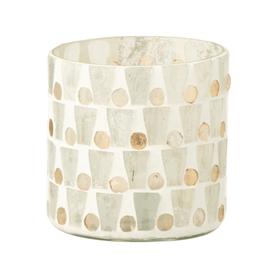 J-line Theelichthouder Cilinder Mozaïek Wit/Goud M 10x10x10cm