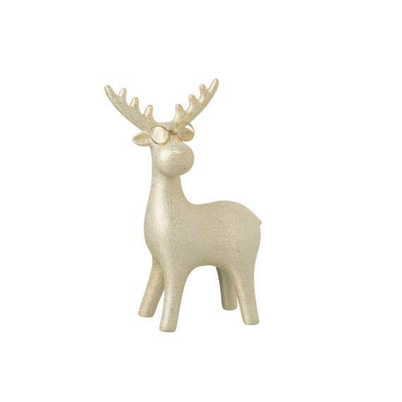 J-line Rendier met Poten en Bril Porselein Goud L 25,5cm