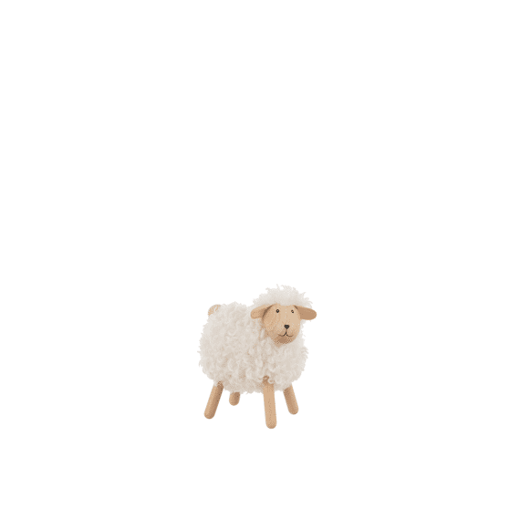 J-line Decoratief Schaap Hout/Bont Naturel/Wit S 19cm