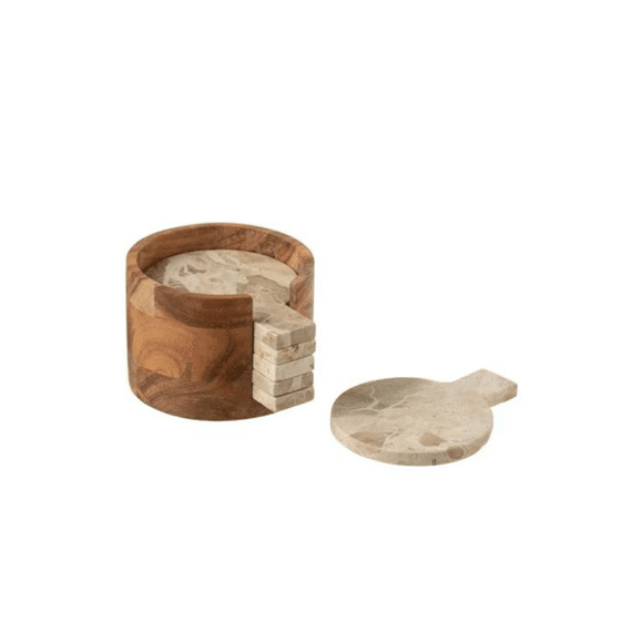 4-Delig Onderzetters Rond Marmer Beige/bruin 12x12x8cm