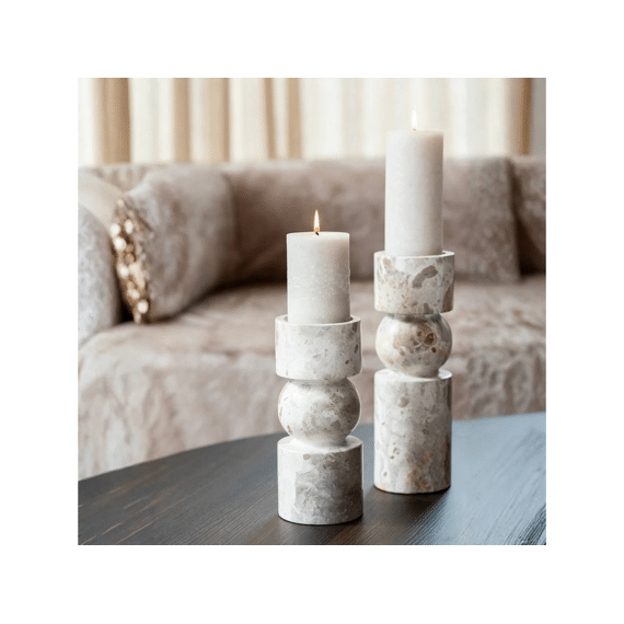 Kaarshouder Marmer Beige Small 9x9x23cm