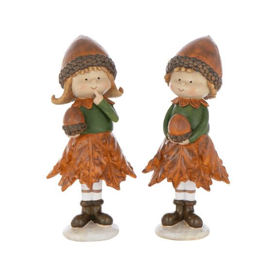 Jongen  - Meisje Herfst Polyresin  10x8x18,5cm Assortiment