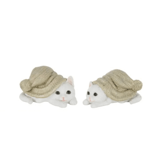 Kat Polyresin Groen/Wit Ass2 13x9,5x7,5cm Assortiment