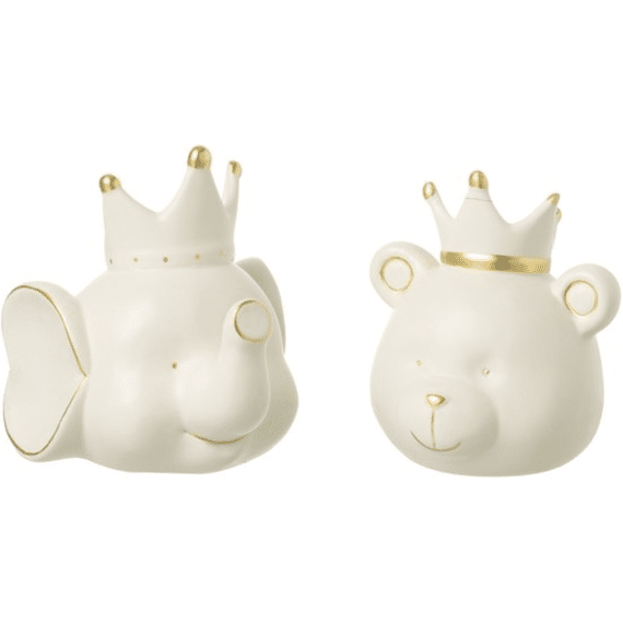 J-line Spaarvarken Beer Kop Met Kroon Porselein Ecru 15cm