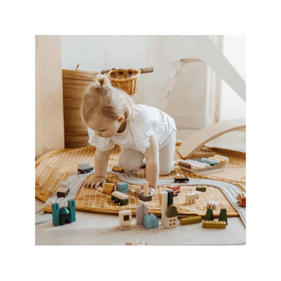 Play And Go Storage Bag En Speelmat Organic Grid 140cm Mustard