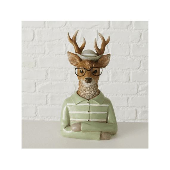 Figurine Denys Deer H 25 Cm Polyresin Beige Brown Light Green  Assoritment