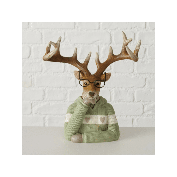 Figurine Denys Deer H 25 Cm Polyresin Beige Brown Light Green  Assoritment
