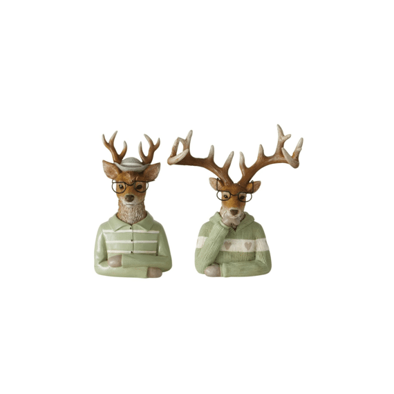 Figurine Denys Deer H 25 Cm Polyresin Beige Brown Light Green  Assoritment