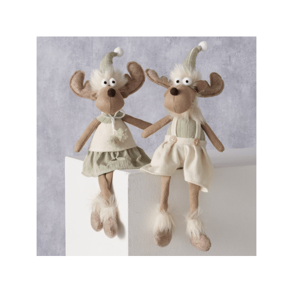 Shelf Sitter Bruny Moose H 40 Cm Polyester Brown Cream White Light Green Per Stuk