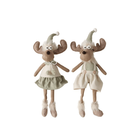 Shelf Sitter Bruny Moose H 40 Cm Polyester Brown Cream White Light Green Per Stuk