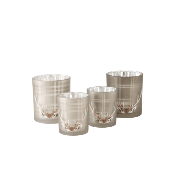 Windlight Aspen Round H 10.3 Cm Glass Lacquered Checkered Multi-coloured Motif Assortiment Prijs Per Stuk