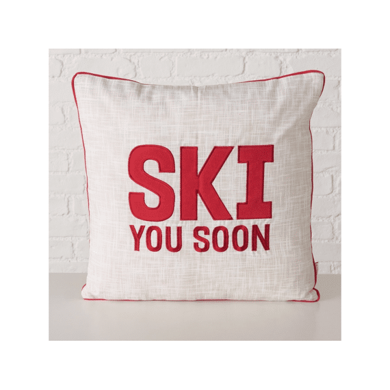Pillow Skiing Cotton Square Word Coloured Edge Multi-coloured Saying/text