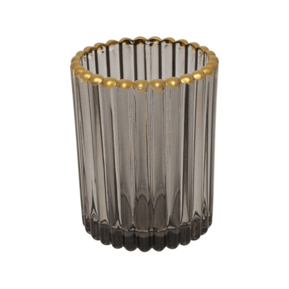 Theelichthouder Rond Roffe M Grijs L7,5b7,5h10cm