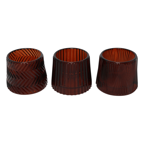 Theelichthouder Streep Tetonia A3 L.bruin L8,5b8,5h7cm