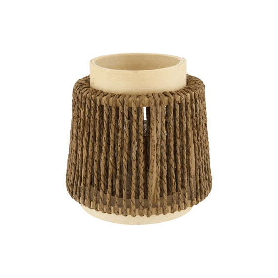 Lantern Round Paper Rope With Glass 18x18x18cm Brown