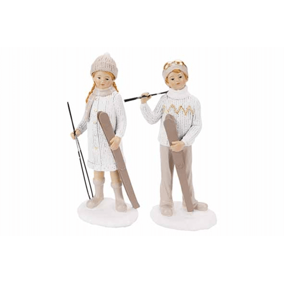 Skier Greige Creme 13x9xh30cm Polyresin Assortiment Prijs Per Stuk