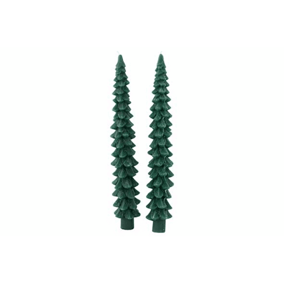 Kaars Set2 Xmas Tree Donkergroen 4x4xh25cm