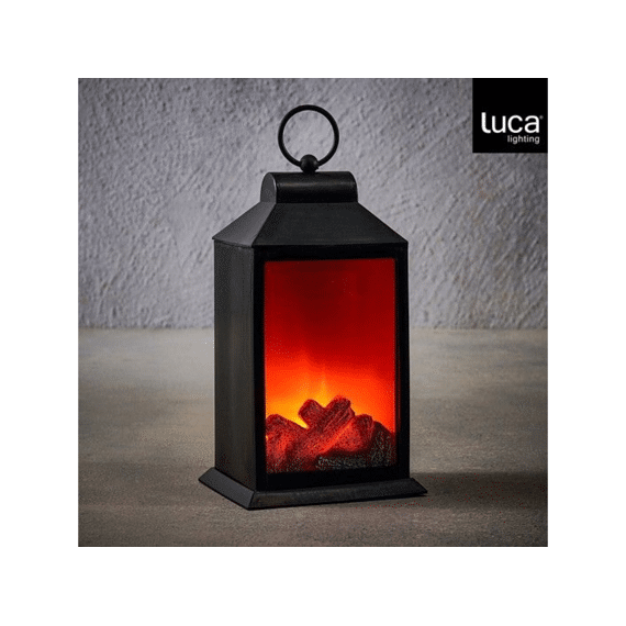 Lantaarn Haard Led Zwart Warm Wit L15xb12xh27cm