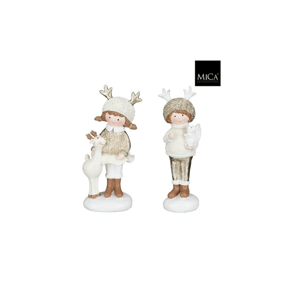 Decoratie Rendier Meisje Wit L9,5xb8xh21cm  Assoritment