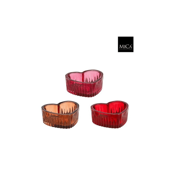 Theelicht Houder Hart Roze Rood Oranje - L8,5xb7,5xh3,5cm Assortiment Prijs Per Stuk
