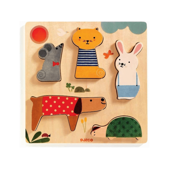 Djeco Puzzel Woodypets 5 Dieren 22,6x22,6x2,5cm