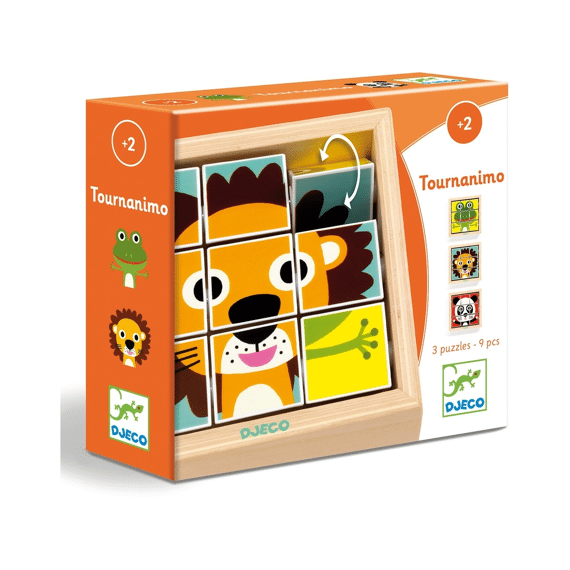 Djeco Blok Draai Puzzel Tournanimo 9 Blokken 13x13x3,5cm