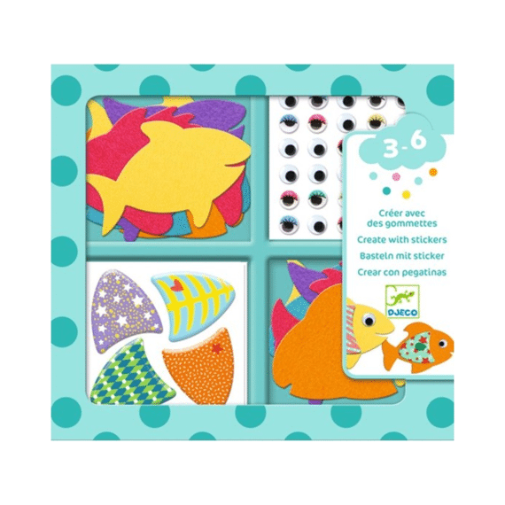 Djeco Knutselen Met Stickers Vissen 19,5x21x2,5cm