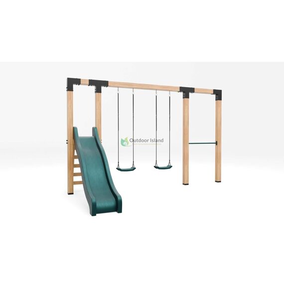 Premium Schommel Dommel 400 Cm Donkergroen Duikelstang + Donkergroen Glijbaan 4 Schommelhaken