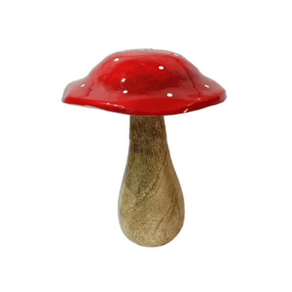 Deco Mushroom Wood 16cm Natural/red