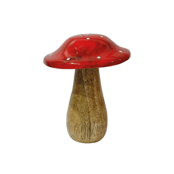 Deco Mushroom Wood 13cm Natural/red