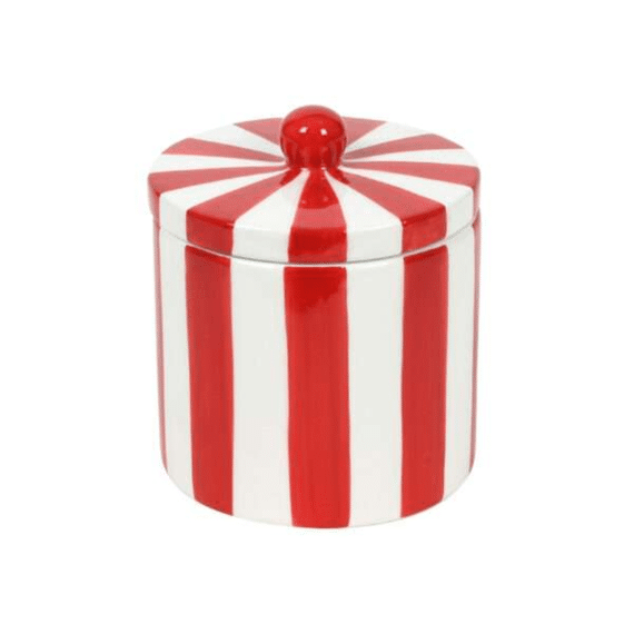 Voorraadpot Dolo Rond Rood Wit Streep 9*9*10,5cm