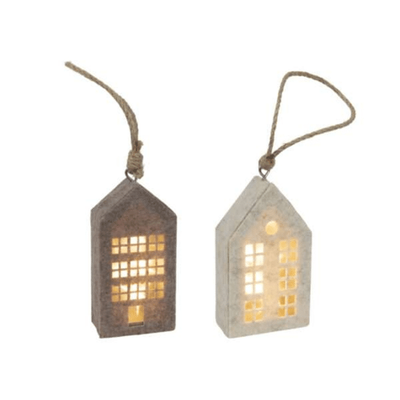 Huis Hanger Beige/bruin Vilt Led 14,5cm 2ass