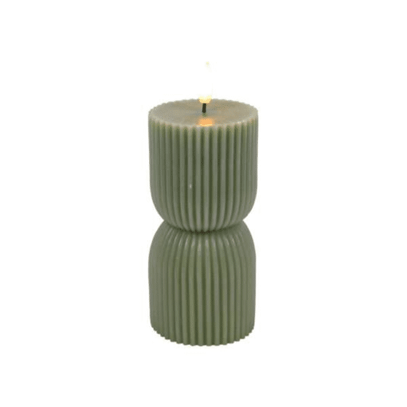 Led Kaars Ribbel Zacht Groen D7x15cm  2xaa Excl.