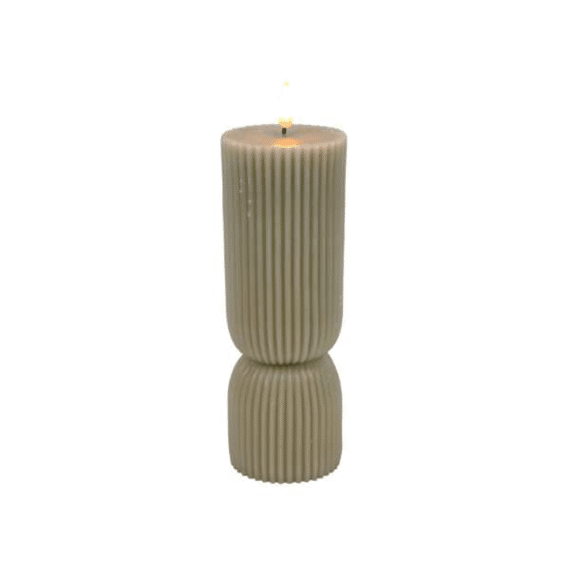 Led Kaars Ribbel Grijs D7x20cm  2xaa Excl.