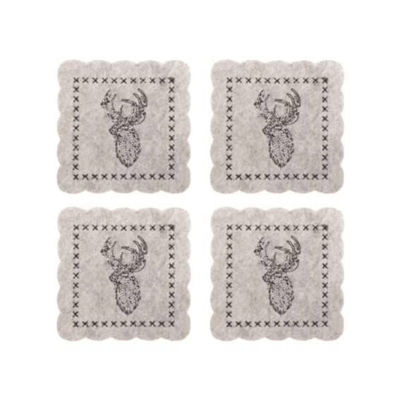 Onderzetter Rendier Vilt Beige 10cm Set 4 stuks
