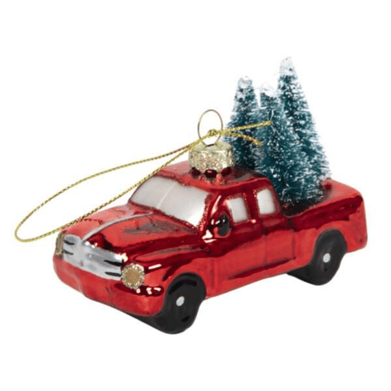 Glazen Kerstbal Figuur Auto 9.8x4.3x8cm