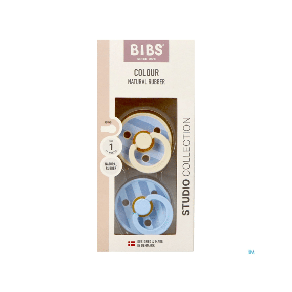 Bibs Fopspeen T1 0-6m 2-pack Studio Duo Latex/rond Block Baby Blue