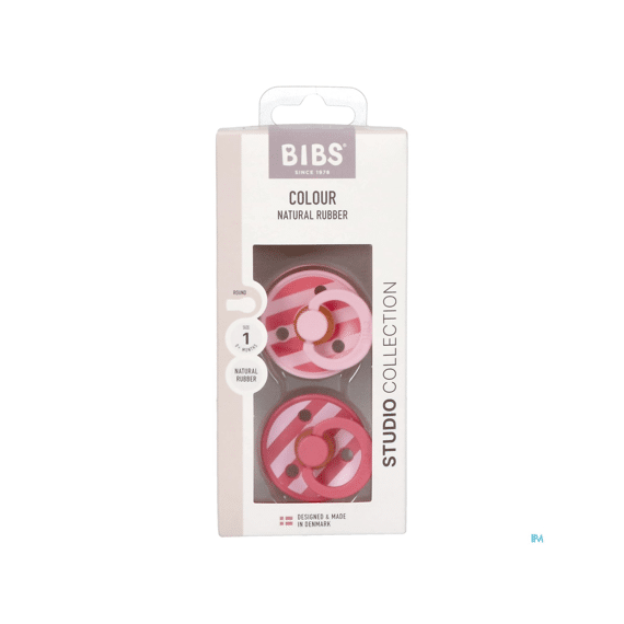 Bibs Fopspeen T2 6-18m 2-pack Studio Duo Latex/rond Block Baby Pink