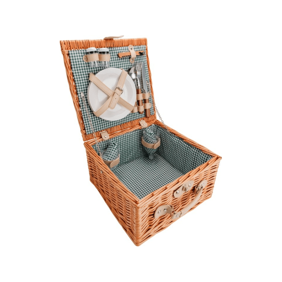 Picknickmand 2p: 2x Bestek-wijnglas-bord