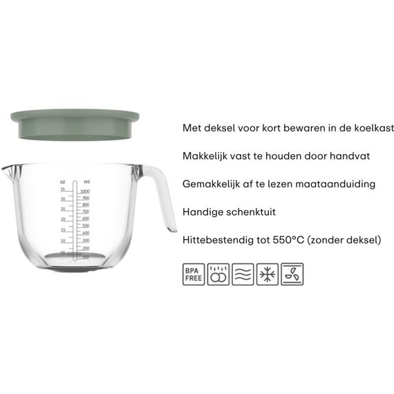 Mepal Glas Maatbeker Chef It 1000 Ml Met Deksel - Nordic Sage