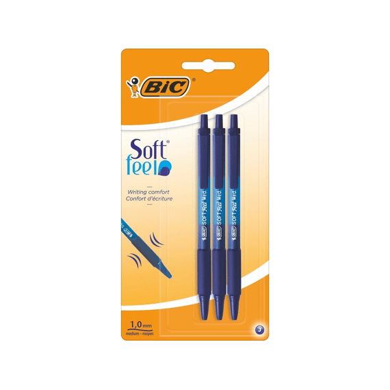 Bic Balpen 4Soft Feel Grip 3st Blauw