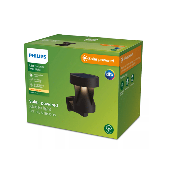 Philips Outdoor Wandlamp Solar Avery 1.8w 27k Zwart