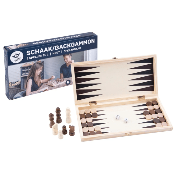 Backgammon / Schaak Spel Hout 29x29cm