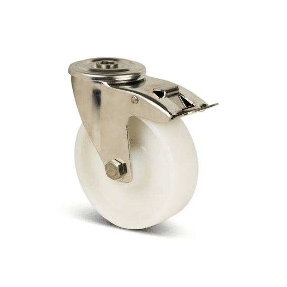 Zwenkwiel Met Rem Nylon 100 Mm Inox