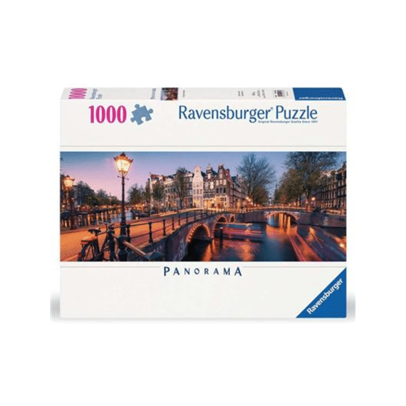 Puzzel 1000st Panorama Avond in Amsterdam